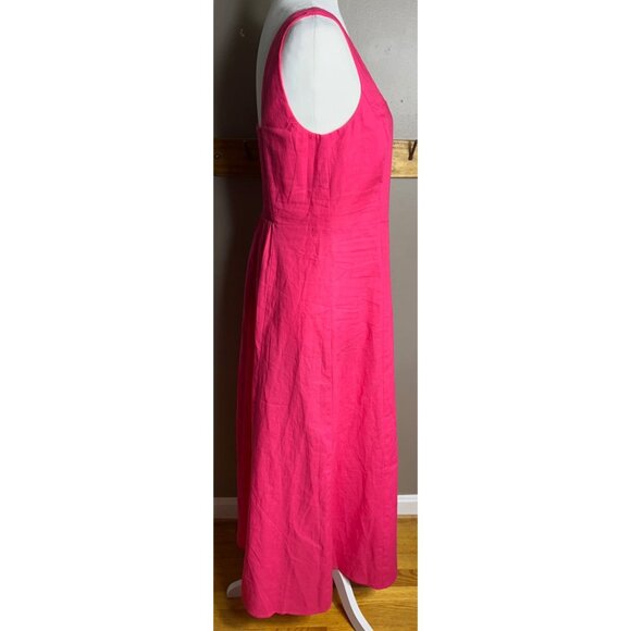 NWT Gap Dress Linen-Blend Square Neck Midi Raspberry Pink Fuchsia A-line Women S - Picture 9 of 9